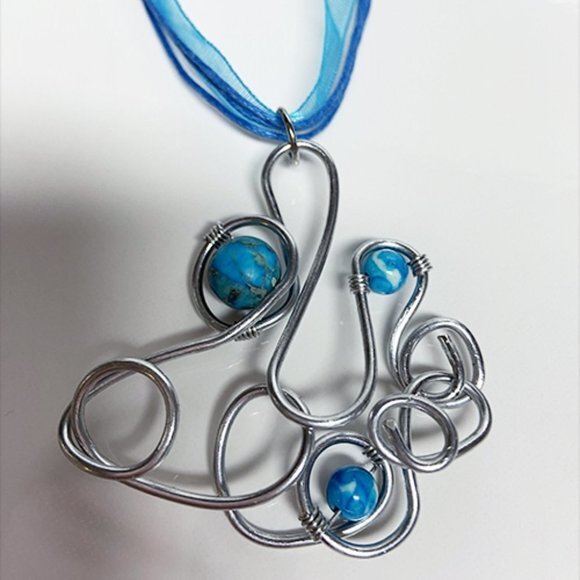 Exquisite Hand Crafted Stainless Steel Wire Necklace with Blue Dyed Jasper Bead - Picture 3 of 10